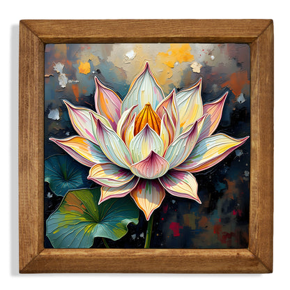 Lotus in Bloom Natural Stone Wall Art – Wood Frame
