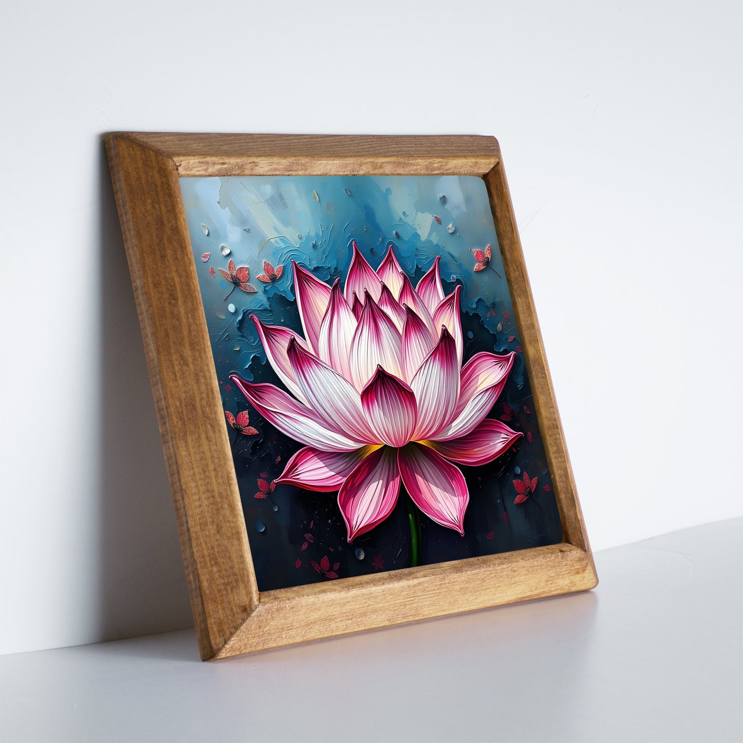 Lotus Bloom Natural Stone Wall Art – Wood Frame