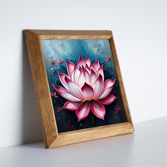Lotus Bloom Natural Stone Wall Art – Wood Frame