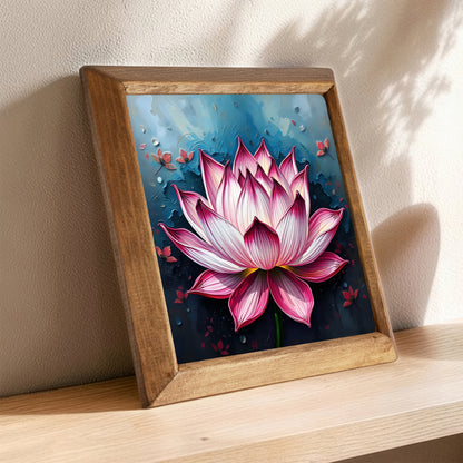 Lotus Bloom Natural Stone Wall Art – Wood Frame