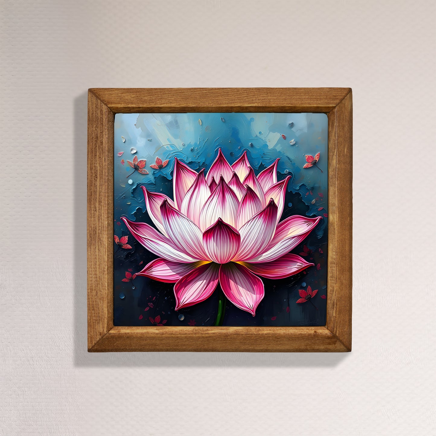 Lotus Bloom Natural Stone Wall Art – Wood Frame