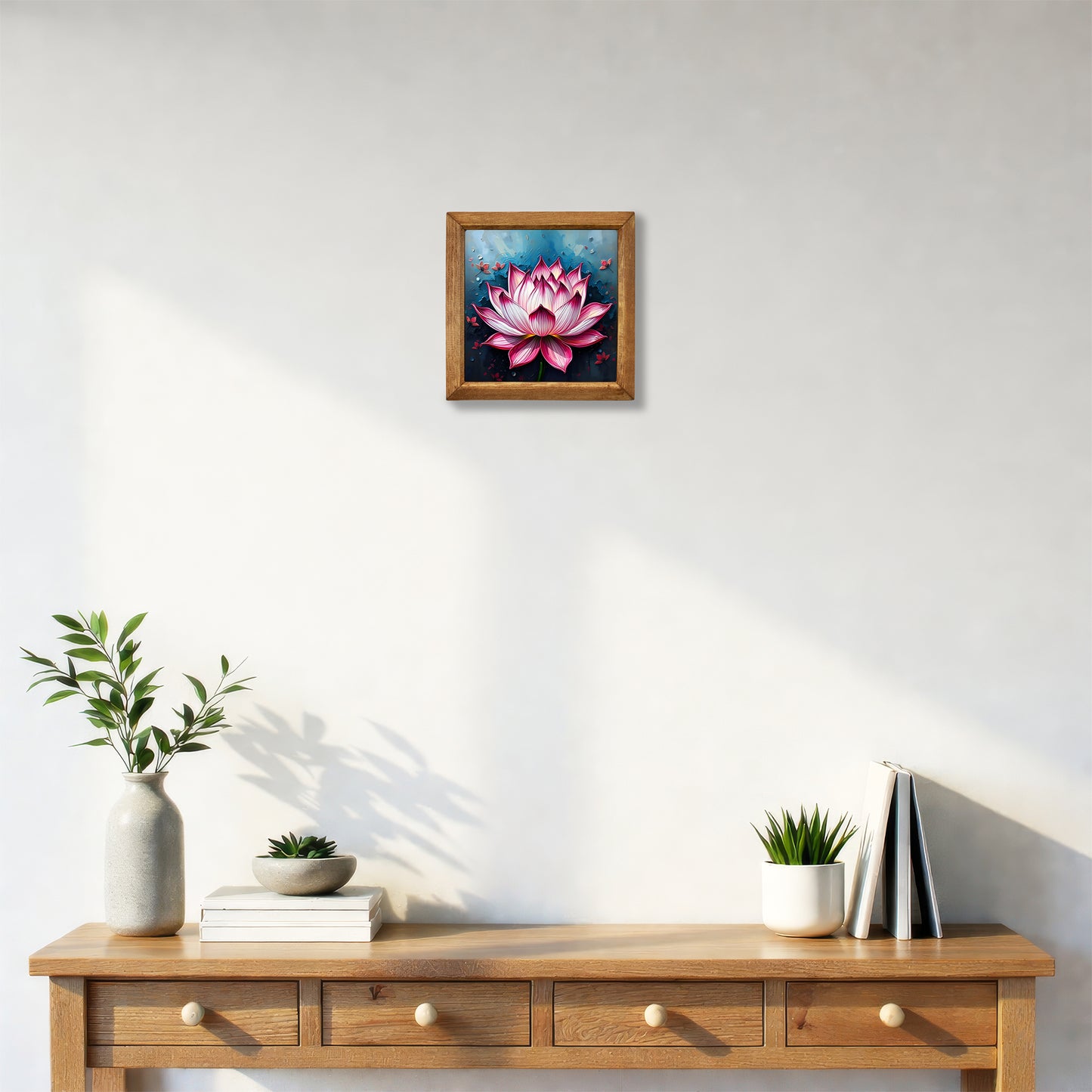 Lotus Bloom Natural Stone Wall Art – Wood Frame
