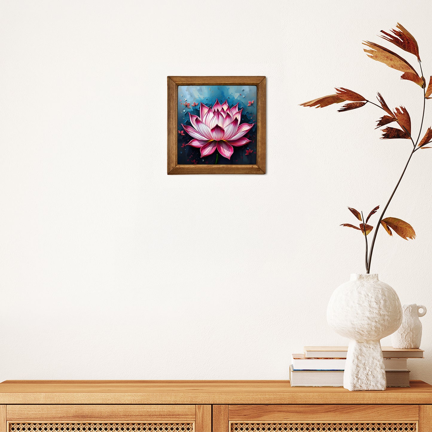 Lotus Bloom Natural Stone Wall Art – Wood Frame