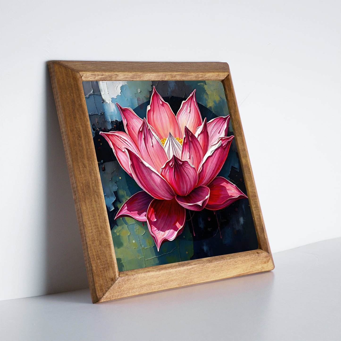 Lotus Trio Natural Stone Wall Art – Wood Frame Set