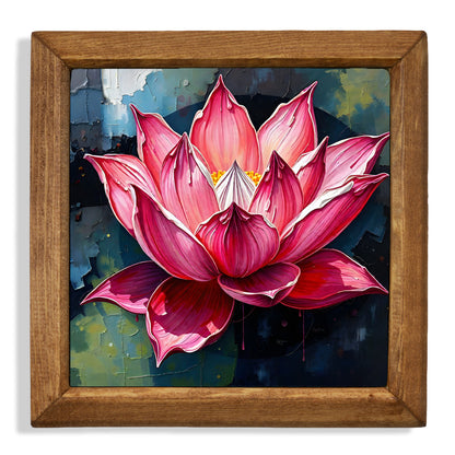 Pink Lotus Natural Stone Wall Art – Wood Frame