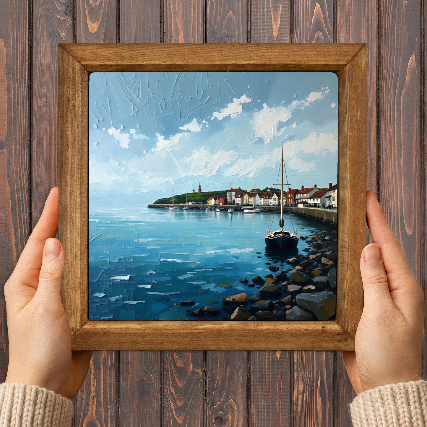 Seaside Harbour Boats Duo Natural Stone Wall Art