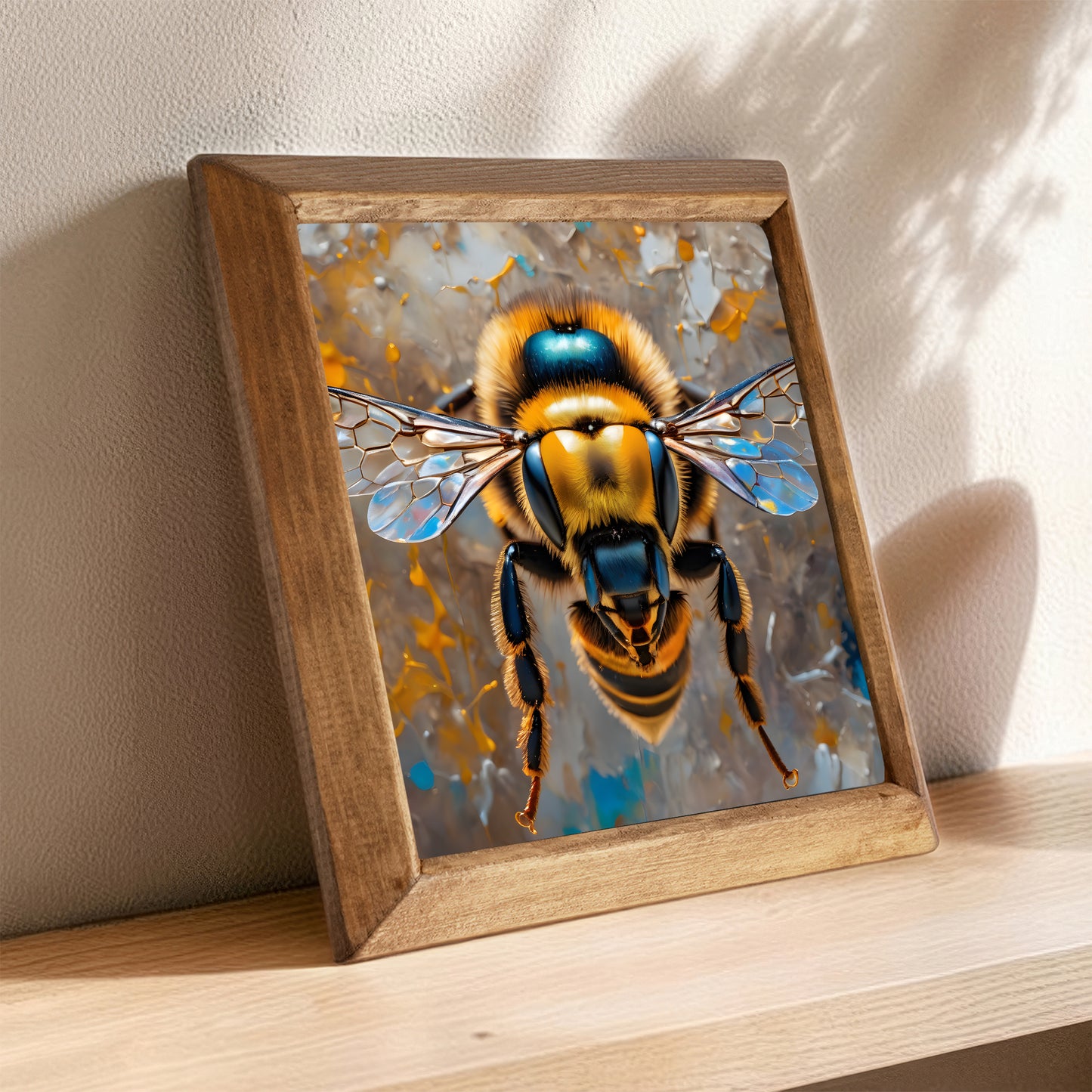 Vivid Bee Framed Stone Wall Art