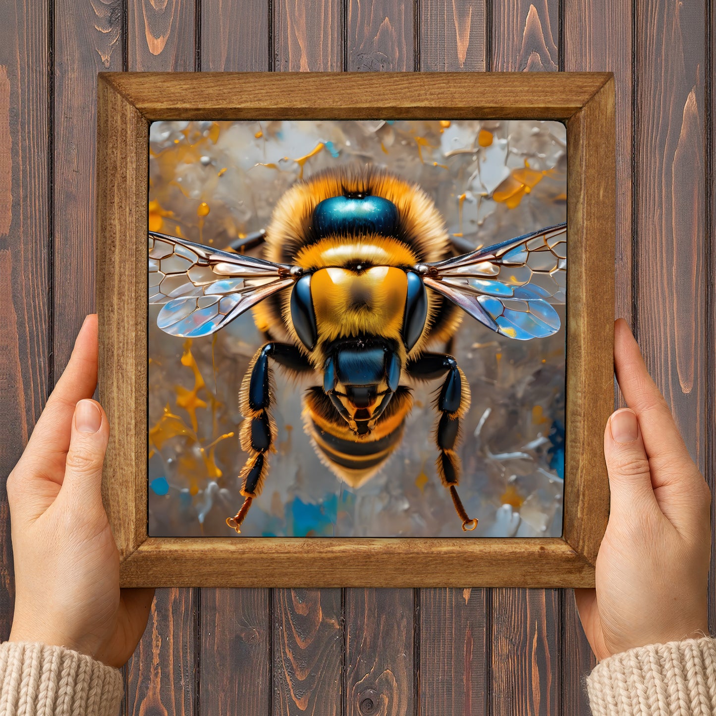 Vivid Bee Framed Stone Wall Art