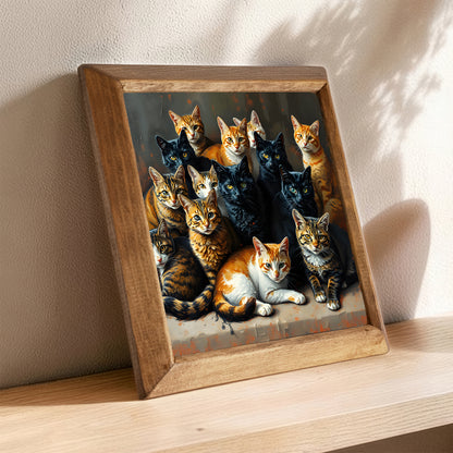 Cat Family Natural Stone Wall Art
