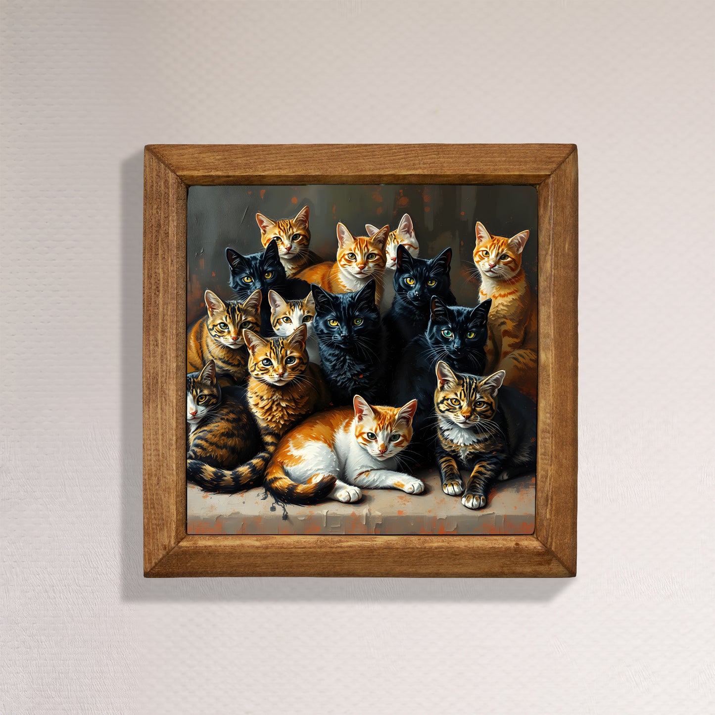 Cat Family Natural Stone Wall Art