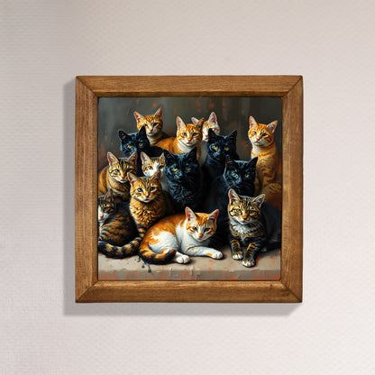 Cat Family Natural Stone Wall Art