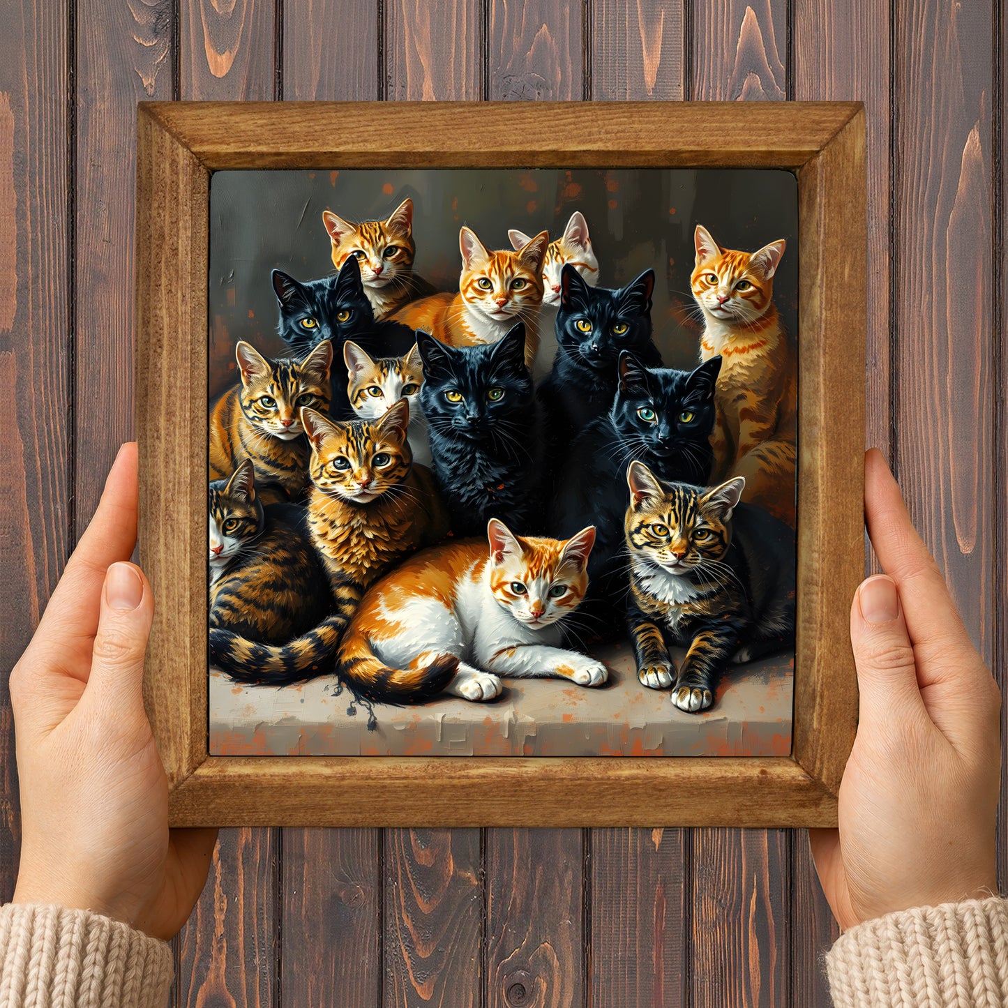 Cat Family Natural Stone Wall Art