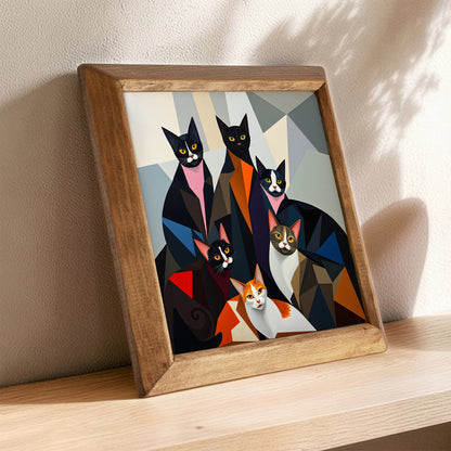 Geometric Cats Natural Stone Wall Art