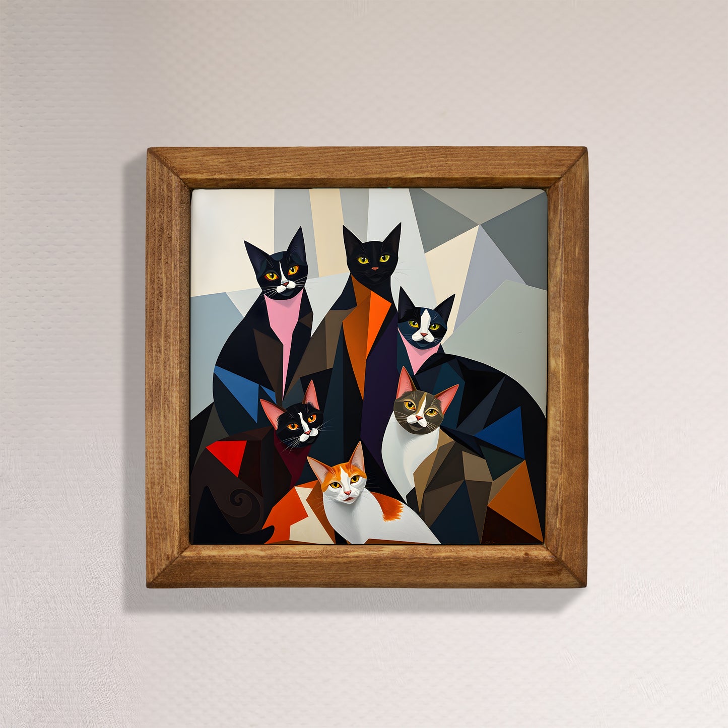 Geometric Cats Natural Stone Wall Art