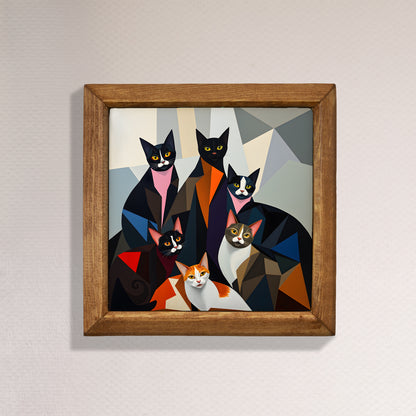Geometric Cats Natural Stone Wall Art