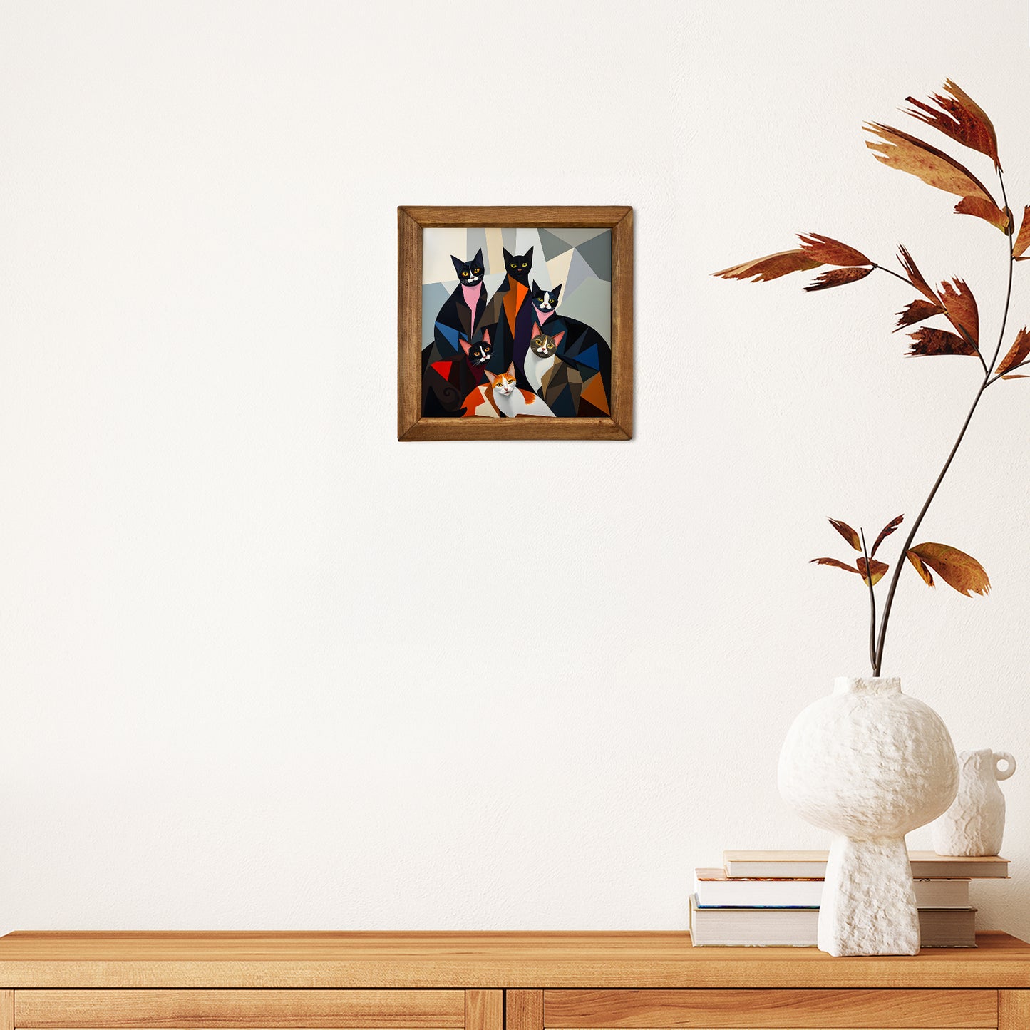 Geometric Cats Natural Stone Wall Art