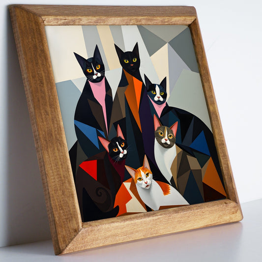 Geometric Cats Natural Stone Wall Art