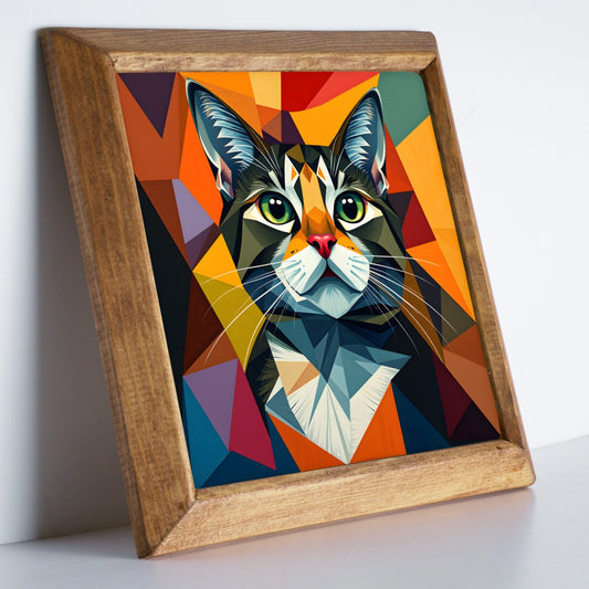 Prism Cat Framed Natural Stone Wall Art
