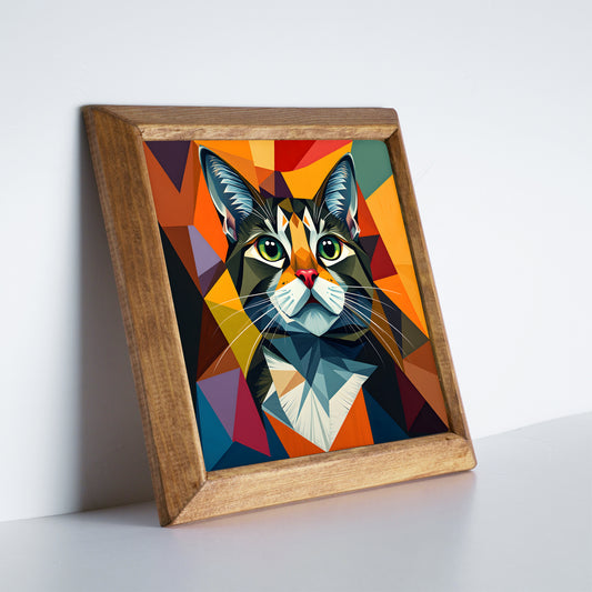 Prism Cat Framed Natural Stone Wall Art