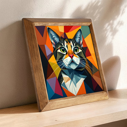 Prism Cat Framed Natural Stone Wall Art