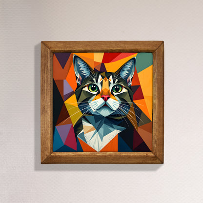 Prism Cat Framed Natural Stone Wall Art