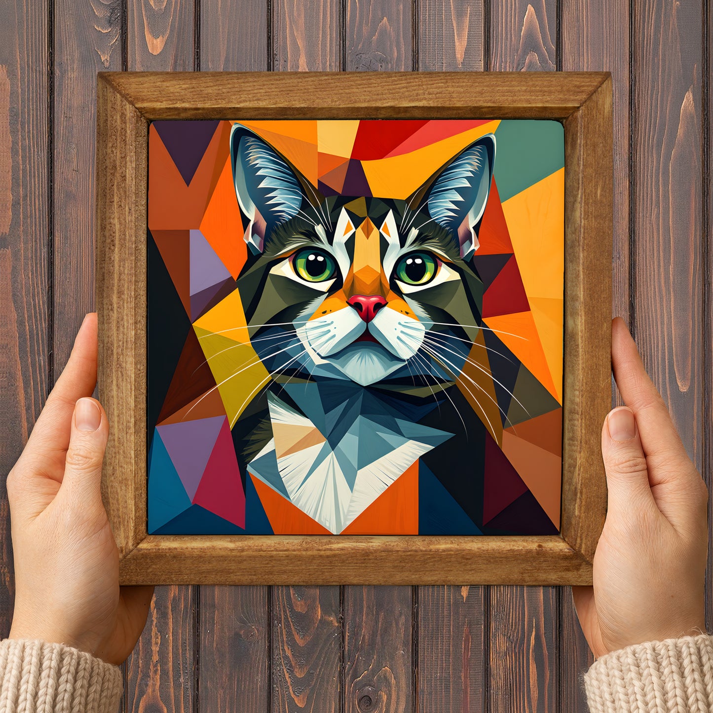 Prism Cat Framed Natural Stone Wall Art