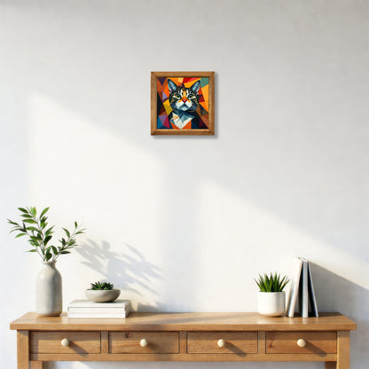 Prism Cat Framed Natural Stone Wall Art