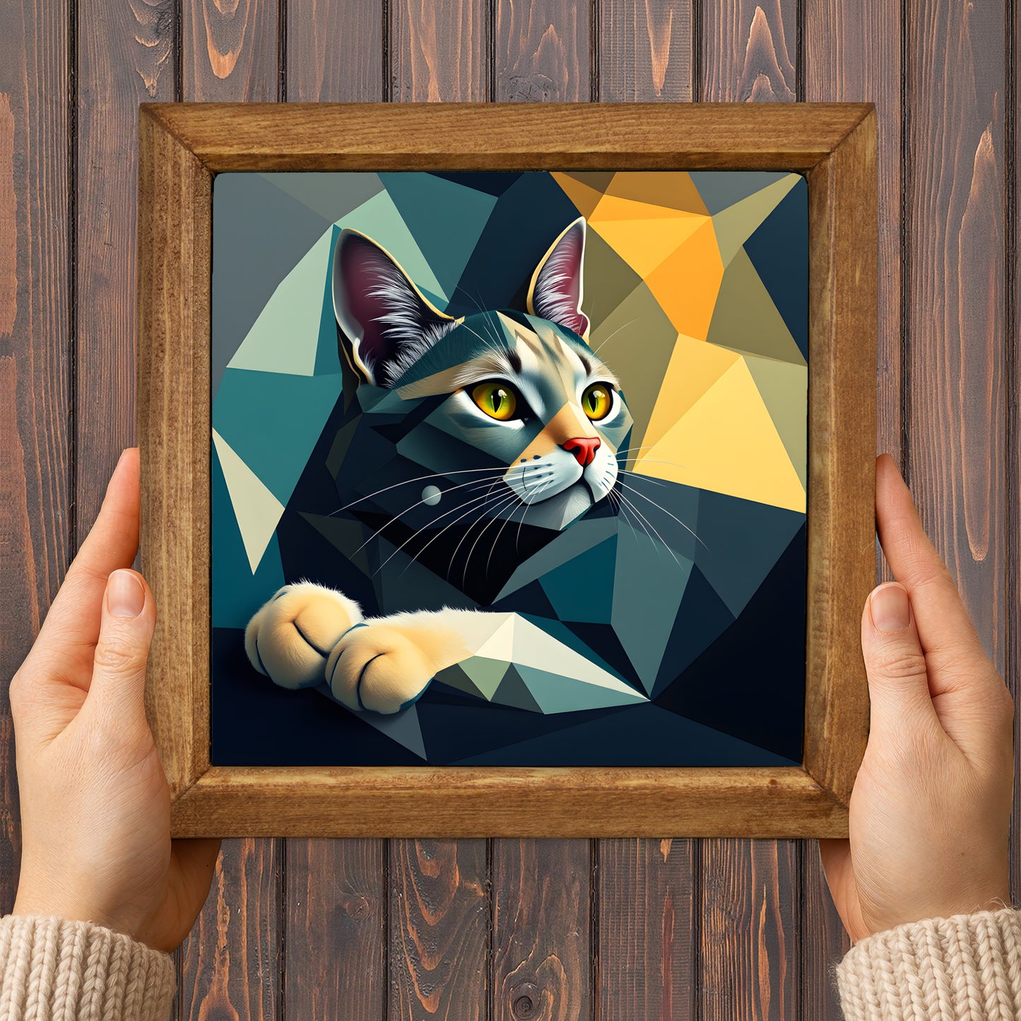 Calm Cat Framed Natural Stone Wall Art
