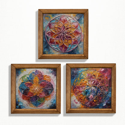 Radiant Flower of Life Trio Natural Stone Wall Art