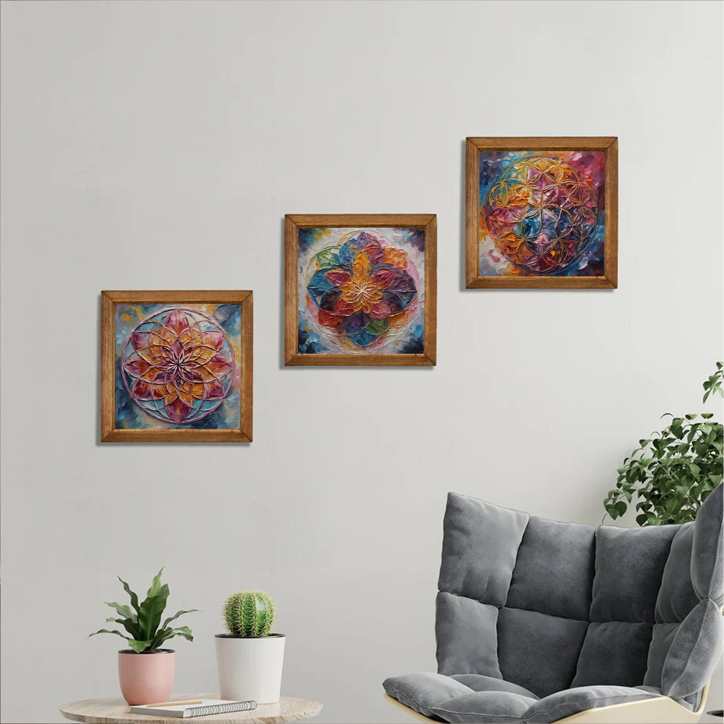 Radiant Flower of Life Trio Natural Stone Wall Art