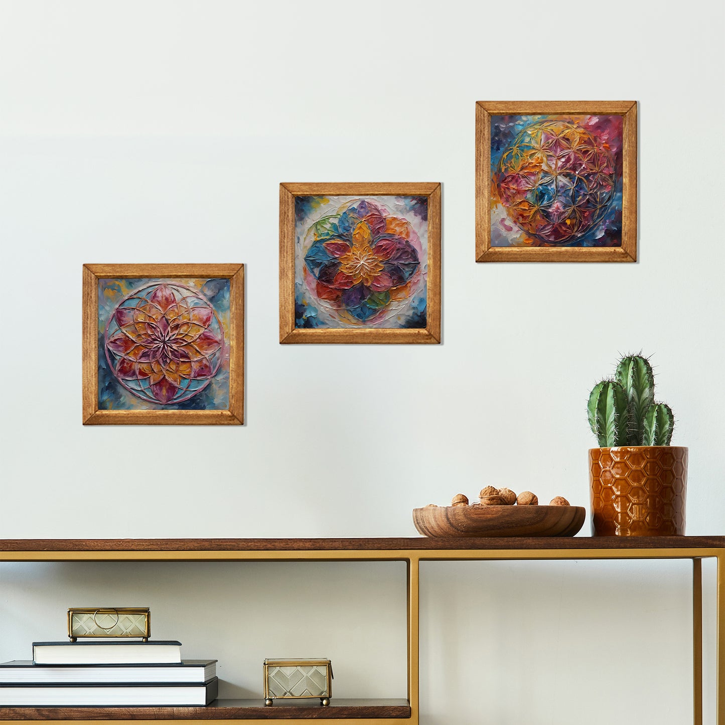 Radiant Flower of Life Trio Natural Stone Wall Art