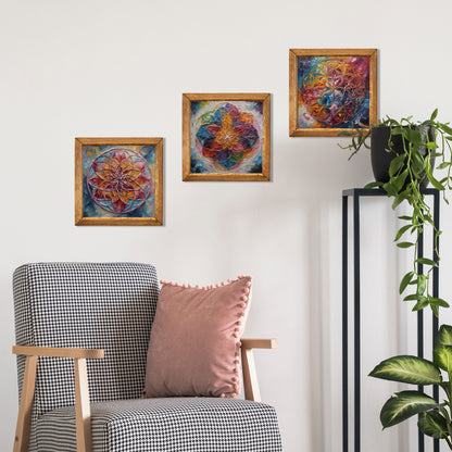 Radiant Flower of Life Trio Natural Stone Wall Art