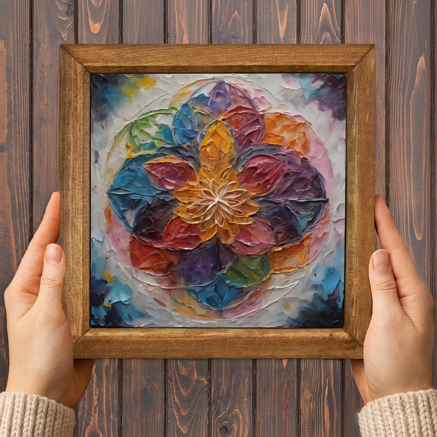 Vibrant Lotus Mandala Natural Stone Wall Art