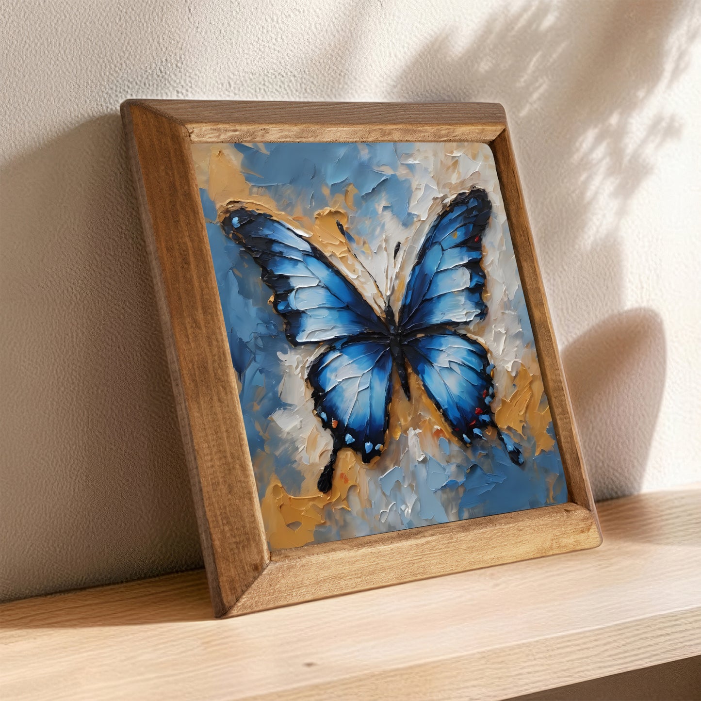 Midnight Blue Butterfly Natural Stone Wall Art