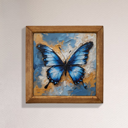 Midnight Blue Butterfly Natural Stone Wall Art