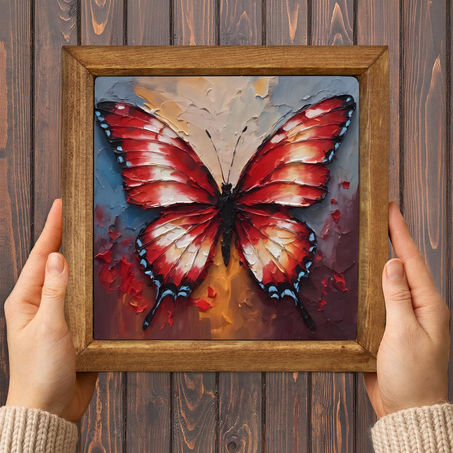 Crimson Butterfly Natural Stone Wall Art