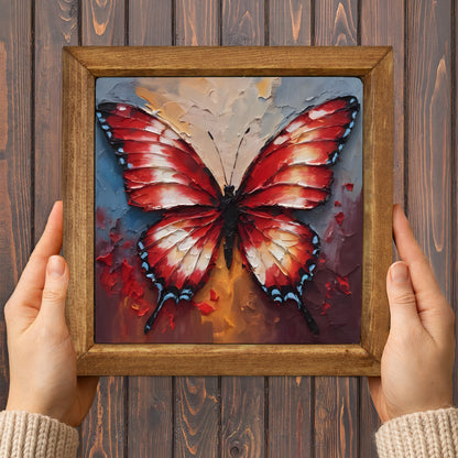 Crimson Butterfly Natural Stone Wall Art