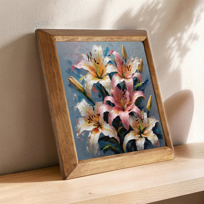 Pastel Lily Bouquet Natural Stone Wall Art