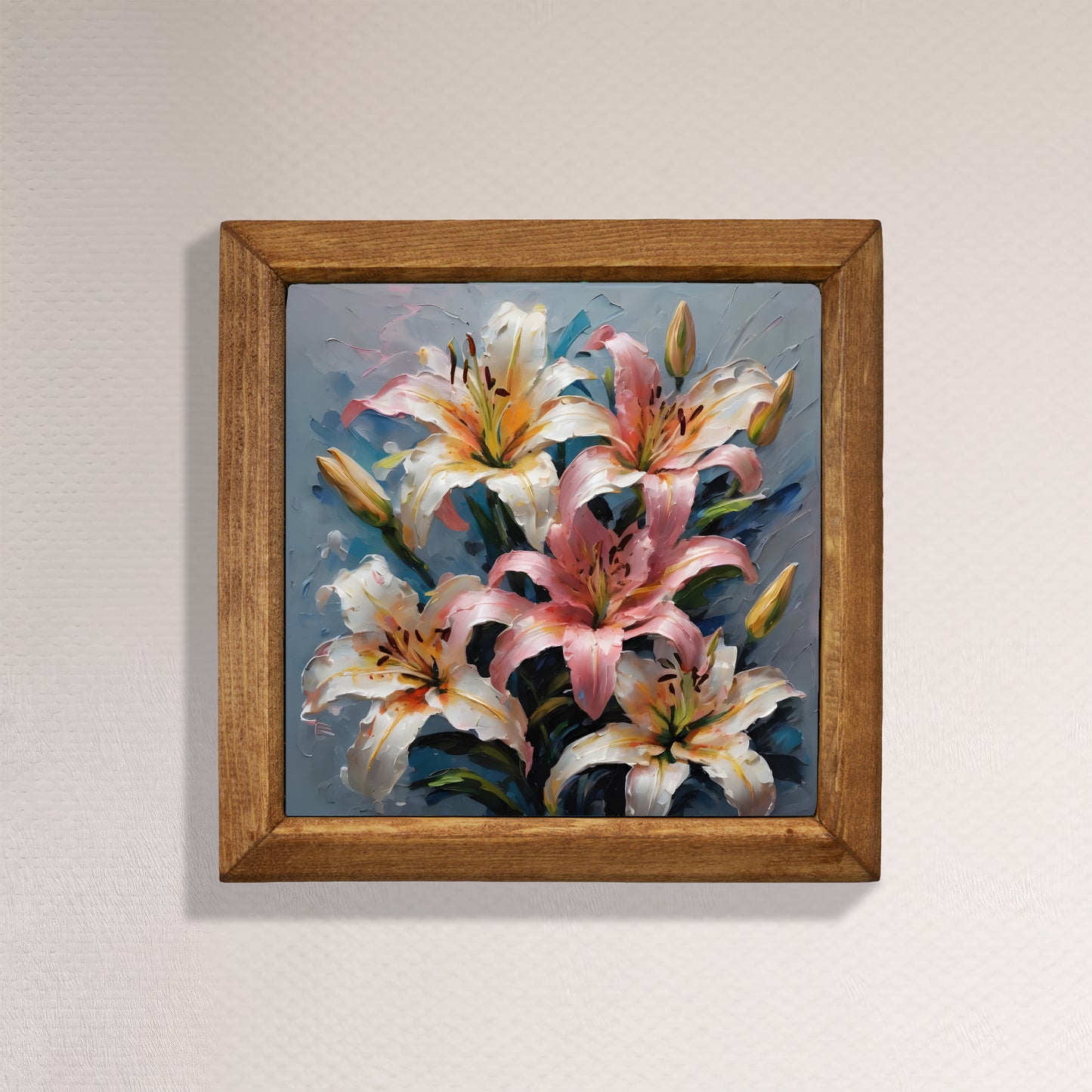 Pastel Lily Bouquet Natural Stone Wall Art