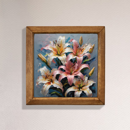 Pastel Lily Bouquet Natural Stone Wall Art