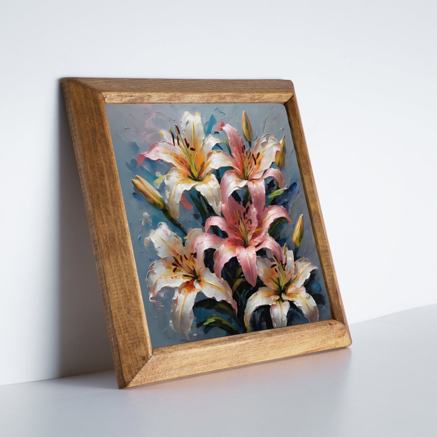 Pastel Lily Bouquet Natural Stone Wall Art