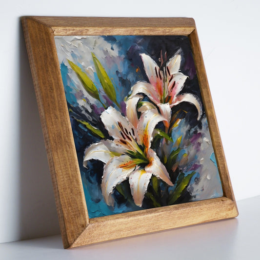 White Lily Bloom Stone Wall Art