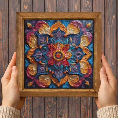 Jewel Tone Mandala Natural Stone Wall Art