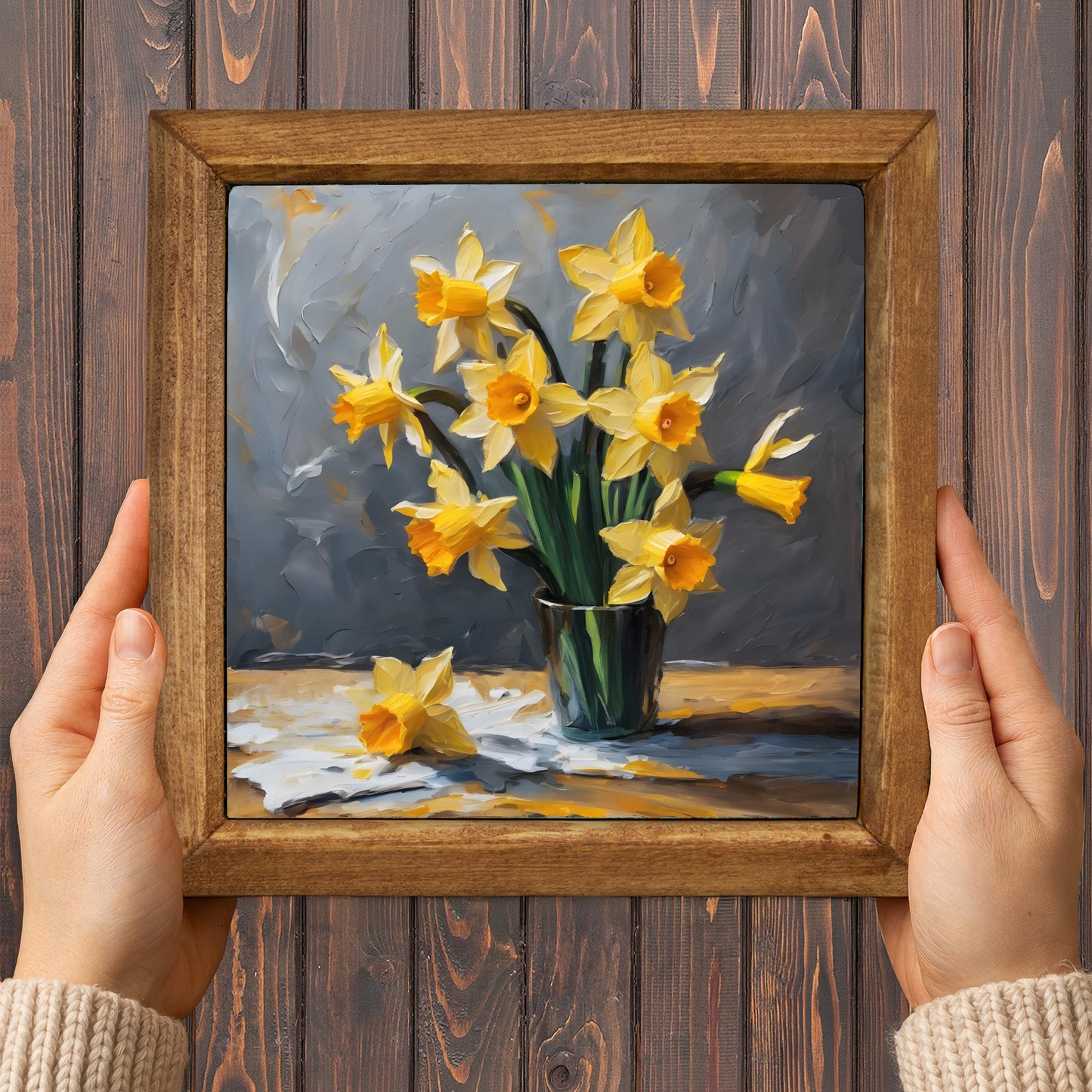 Golden Daffodil Trio Stone Wall Art Set