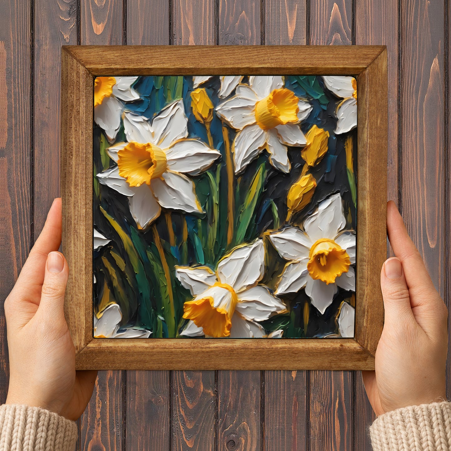 Golden Daffodil Trio Stone Wall Art Set