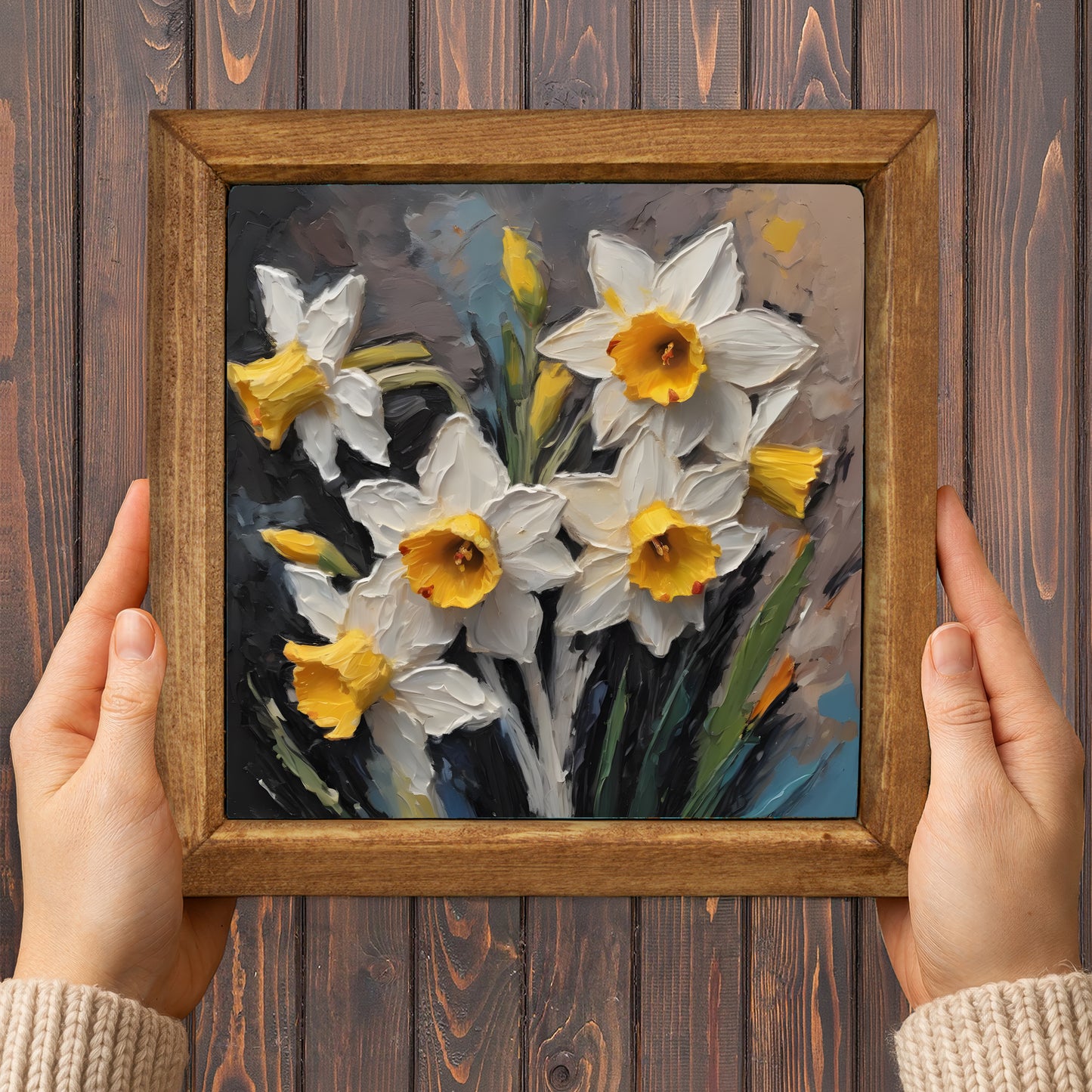 Golden Daffodil Trio Stone Wall Art Set