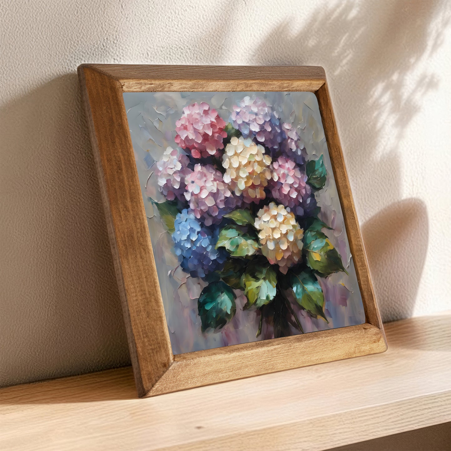 Pastel Hydrangea Natural Stone Wall Art in Bloom