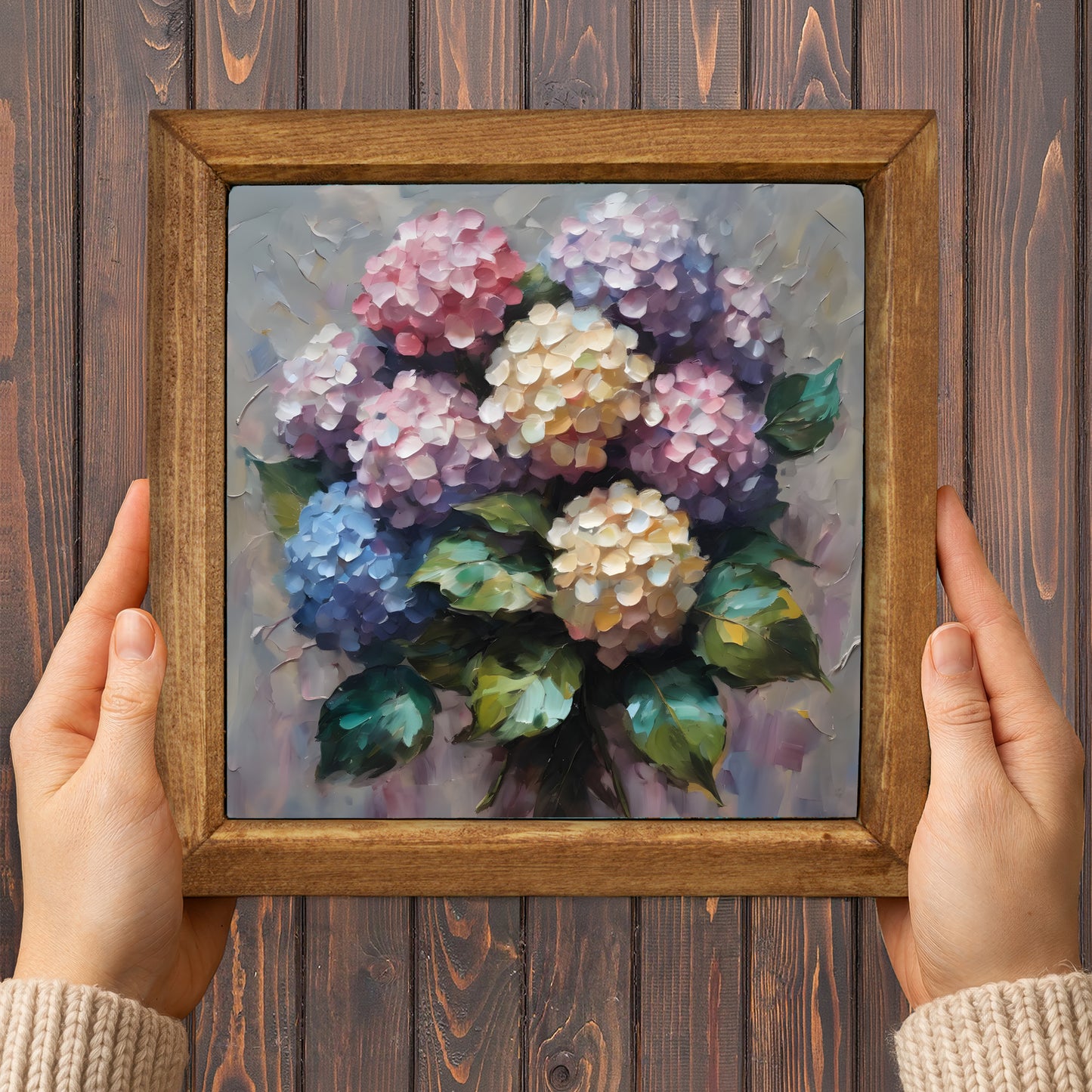Pastel Hydrangea Natural Stone Wall Art in Bloom