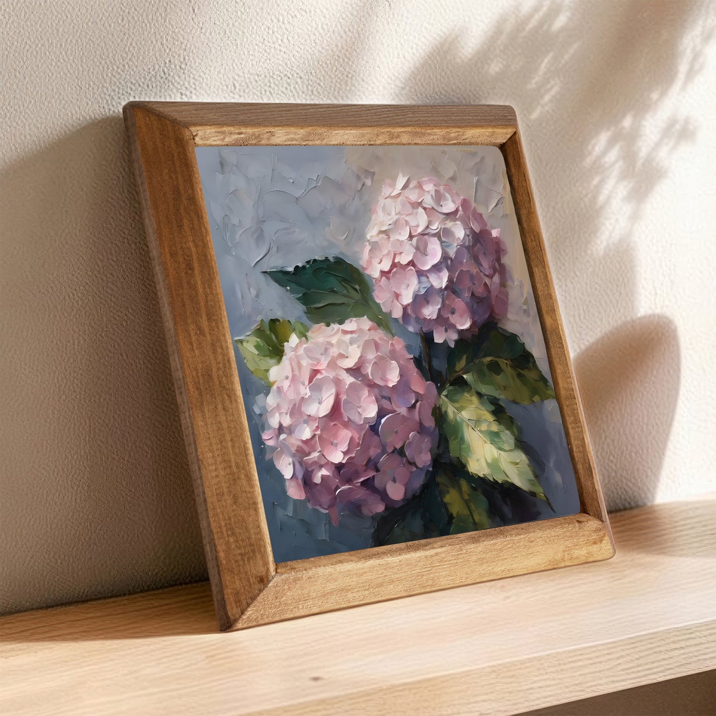 Soft Blush Hydrangea Stone Wall Art