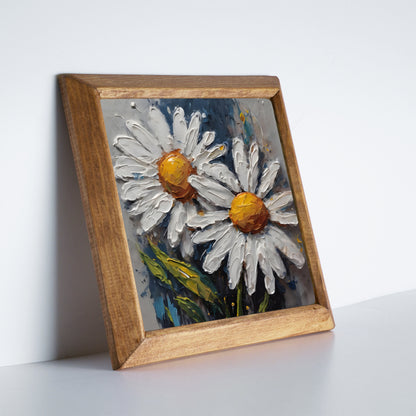 White Daisy Duo Natural Stone Wall Art